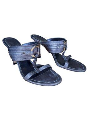 Dior Black Canvas Leather Tstrap Logo Sandals Size 39